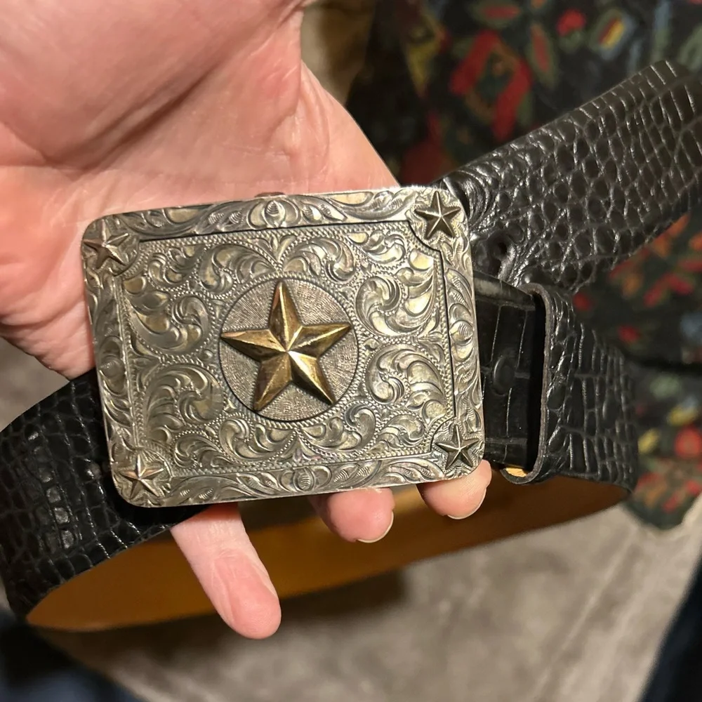 VOGT “Lone Ranger” sterling silver & 14K gold buckle on black alligator Belt
